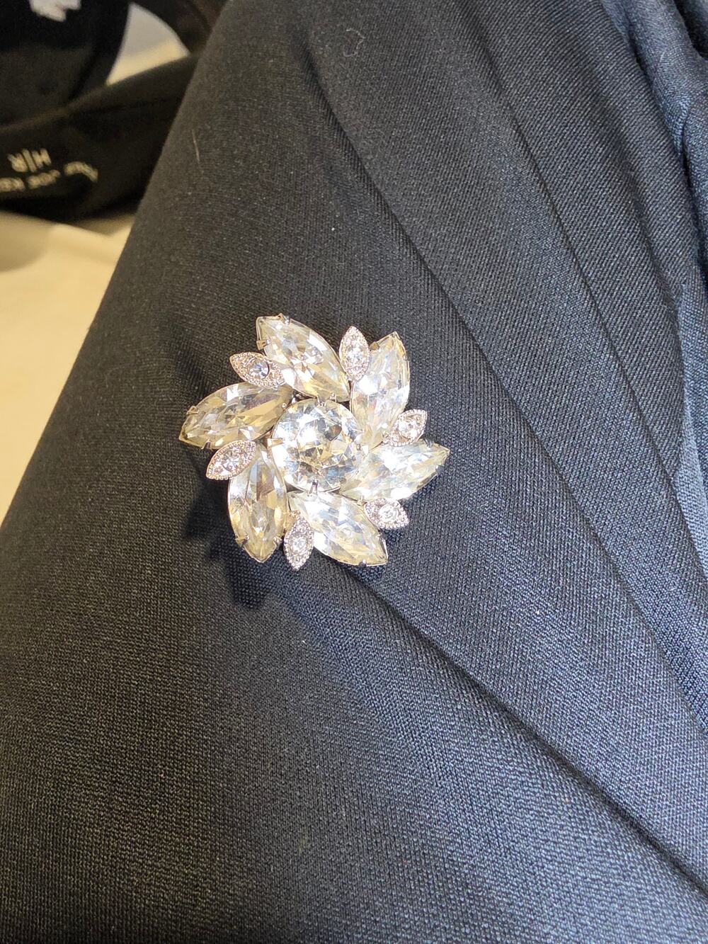 Vintage Eisenberg Rhinestone Floral Fur Clip Brooch